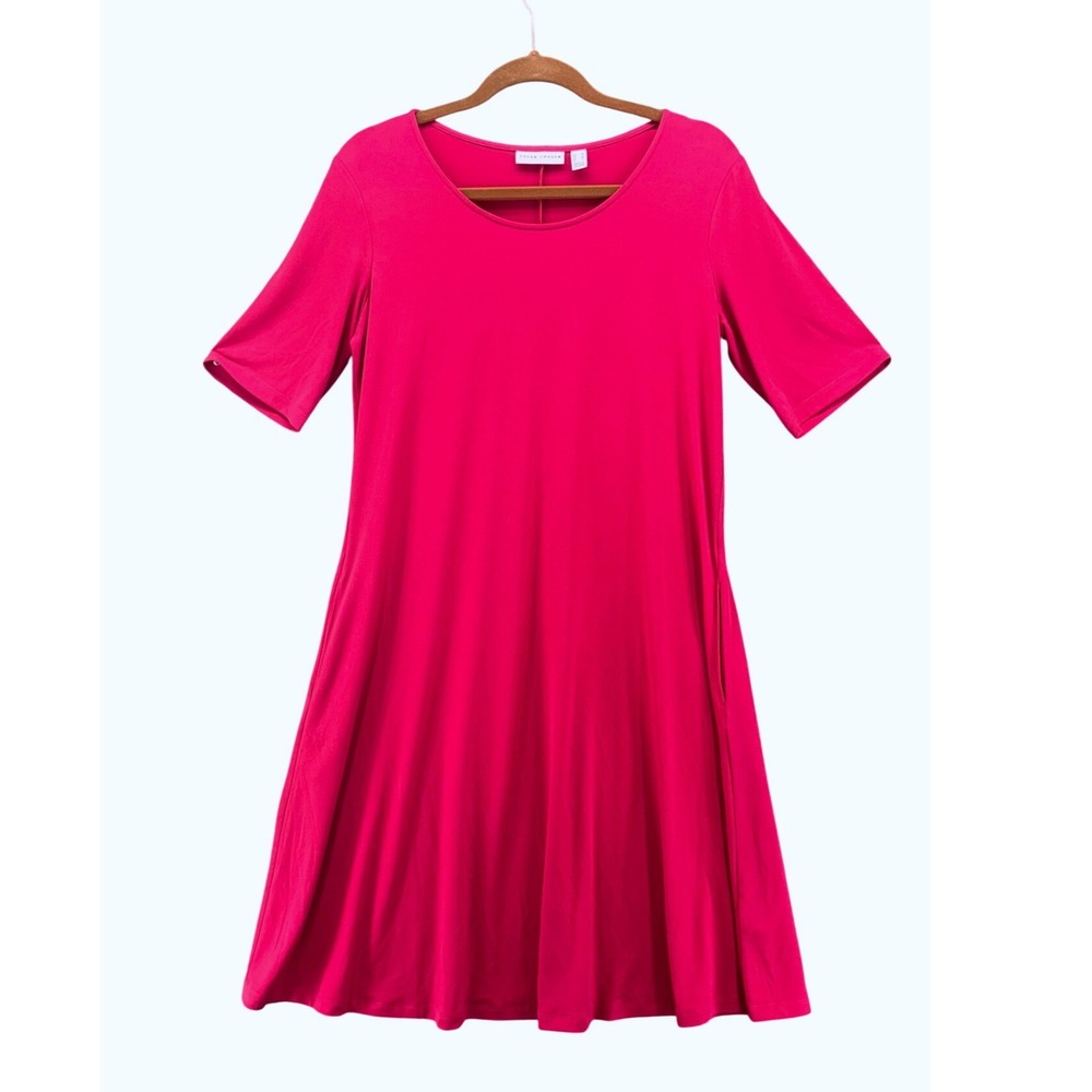 Susan Graver Fit And Flare Dress M Hot Pink Feminine Liquid Knit Timeless Beach